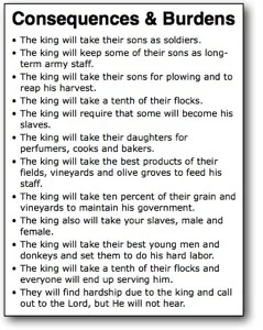 Samuel’s warning about the consequences and burdens of an earthly king