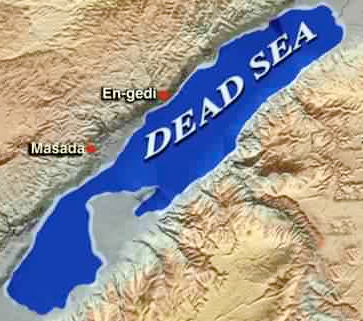 Map of the Dead Sea, illustrating receiving water without an outlet
